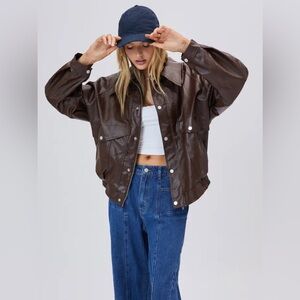 Cider FAUX LEATHER ZIPPER JACKET